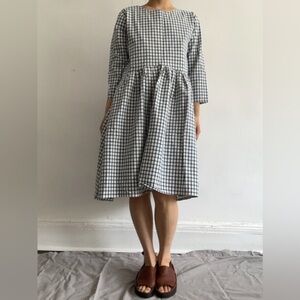 Checkered Black and White Midi Dress - Classic A-Line